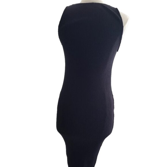 Zara Bodycon Ribbed Knit Button Down Sleeveless Black Midi Dress - Picture 7 of 11